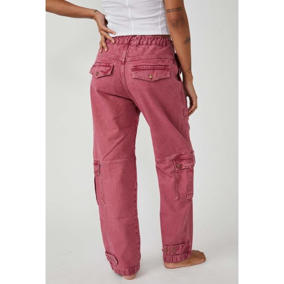 NWT Free People Marx Slouchy Cargo Jeans / Berry - Picture 4 of 7